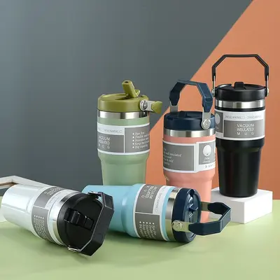304 Paslanmaz Çelik Çift Katmanlı Termos Bardak 30 oz Pipetli Buzlu Bardak