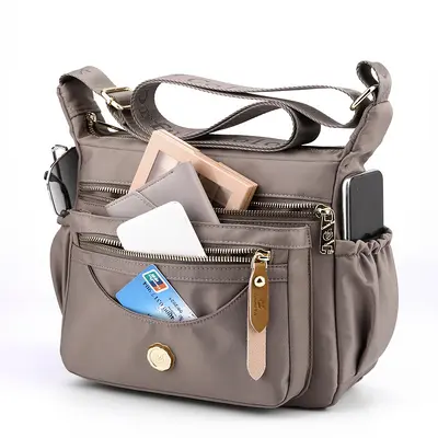 Colorful Fox Women's Shoulder Bag, Multi-Layer, Large Capacity, Waterproof Nylon - 5
