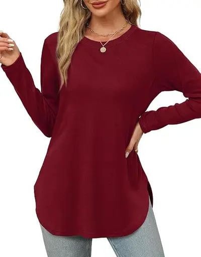 Women's Solid Color Long Sleeve Round Neck Loose Casual Top - 9