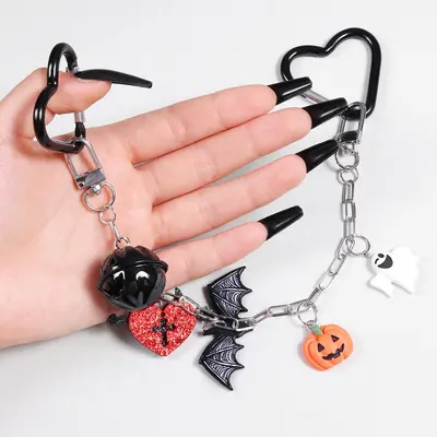 Y2K-Gothic-Halloween-DIY-Taschenkette mit Kürbis und Totenkopf