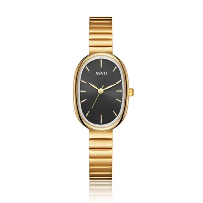 Women's quartz watch, oval dial, steel strap, retro style