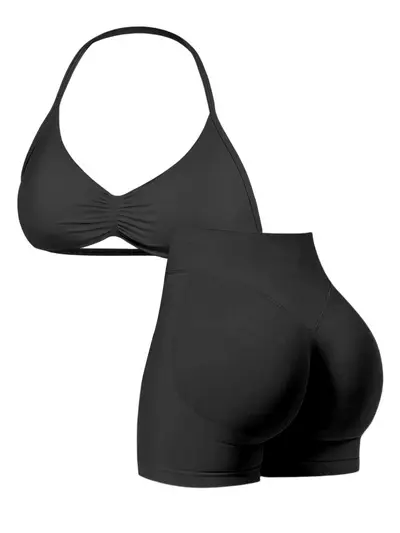 DFYNE dikişsiz naylon halter atlet, yüksek bel tayt takımı, yoga kıyafeti - 8