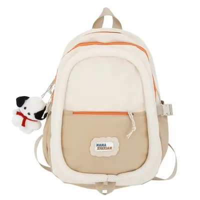 Autumn Color-Block Student Backpack Japanese Minimalist Contrast Unisex School Bag Campus Lightweight Burden-Reducing Large Capacity - 7