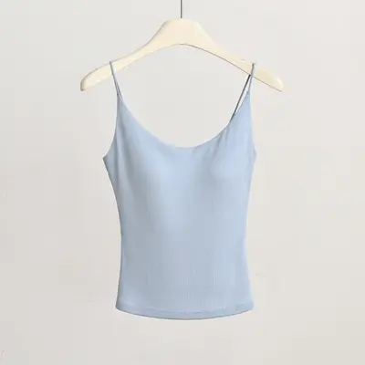 Mulberry Silk Blend U-Neck Open Back Camisole with Built-in Bra Pads