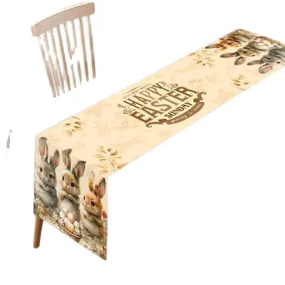 Easter Linen Table Runner with Rabbit Print