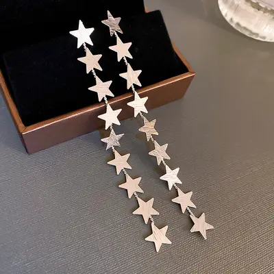 Gümüş iğne gümüş renk minimalist püskül küpe moda ağır metal tarzı küpe niş basit tasarım küpe - 13