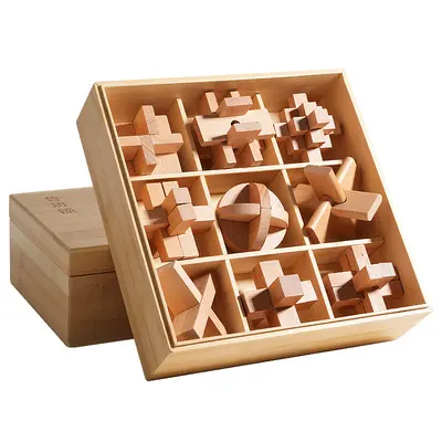 Holzkasten mit Kongming- und Luban-Schloss-Set für Kinder