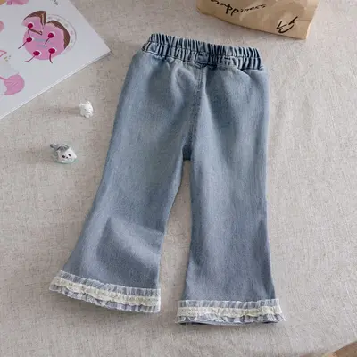 Girls' Denim Flared Jeans with Ruffle Trim, Spring Autumn 2026 - 2