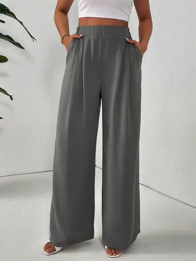 Relaxed Wide-Leg Draped Trousers with Cross Pockets