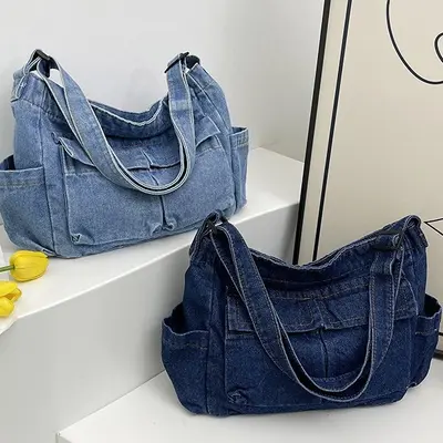 Women's Large Denim Retro Crossbody Bag