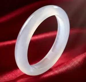 Jingde Jewelry Natural White Agate Bangle, Round Bar, Women's White Moonlight Chalcedony B - 9