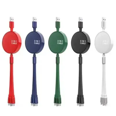 Retractable data cable 6A, USB-C, 3-in-1 fast charging