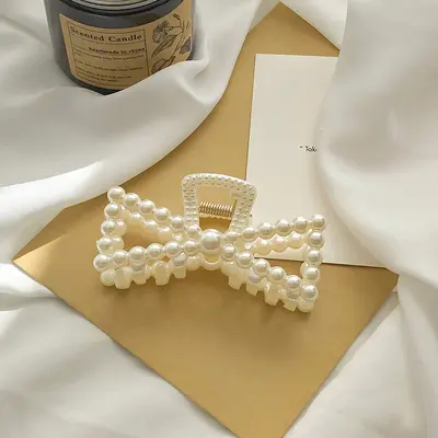 Popular style hair claw clip imitation pearl hair claw shark clip hair claw women's premium large hair claw hollow plastic hair claw - 10