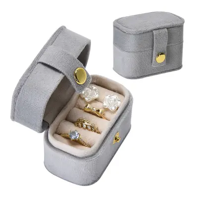 In-stock mini ring storage box, portable travel case, multi-compartment, flip-top lid, snap closure ring jewelry box - 10