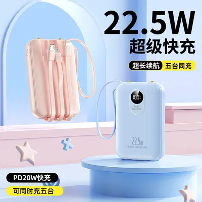 3C Sertifikalı 20000 mAh Powerbank, 22.5W Süper Hızlı Şarj, Dahili Kablolu