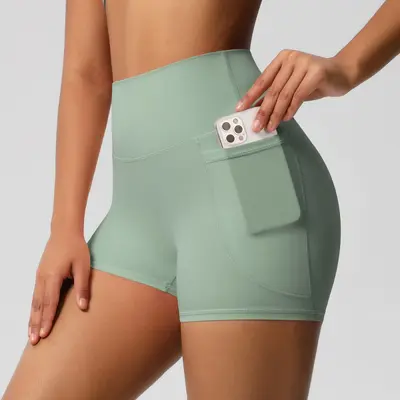 Kadın yüksek belli cepli yoga şortu, üç çeyrek boy, yüksek elastikiyet - 10
