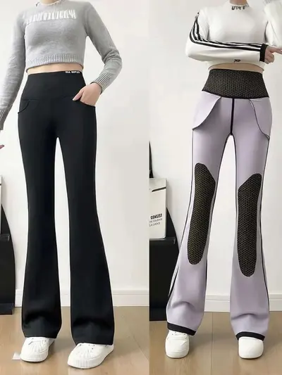 Kadın Kalın Polar Astarlı Mikro Paça Yoga Pantolonu, Ön ve Arka Cepli - 1