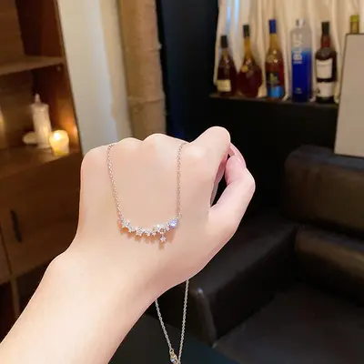 Lightweight luxury niche high-end titanium steel necklace elegant micro inlaid zirconia bridge bone chain fashion versatile temperament internet celebrity pendant - 11