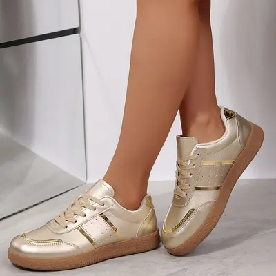 Damen-Sneaker mit niedrigem Schaft, Goldfarbe, dicke Sohle, große Größen - 7