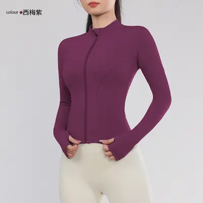 Women's Zip Stand-Up Collar Yoga Jacket Long Sleeve Pilates Sportswear - 12