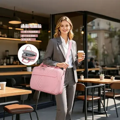 Pembe İş Tipi Taşınabilir Laptop Çantası, Büyük Hacim, Su Geçirmez Naylon