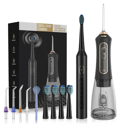 Portable oral irrigator set with electric toothbrush, F6, 8 accessories