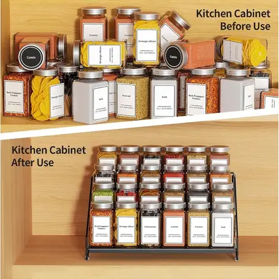 Wrought iron spice rack foldable kitchen counter spice bottle display shelf multi-layer storage rack step spice rack