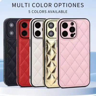 Diamond Quilted Leather Hard Case for iPhone 16 Pro Max, 15, 14 and 13, Women's