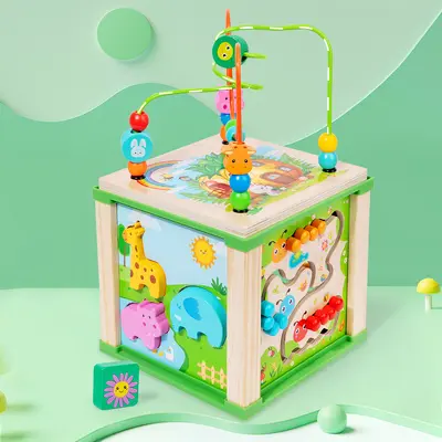 Sechsseitiges Perlen-Labyrinth Lernspielzeug, multifunktionale Spielbox für Babys
