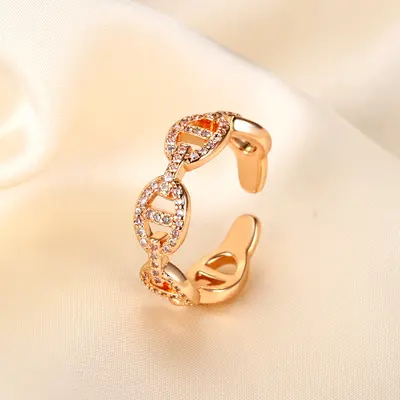Gold-plated pig nose ring, full diamond set