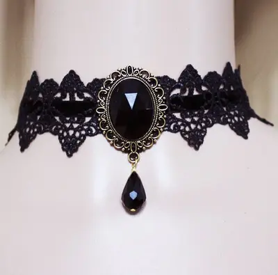 Gotik Retro Punk Dantel Gerdanlık Kolye, Kadınlar İçin Örgülü Köprücük Kemiği Zinciri - 9