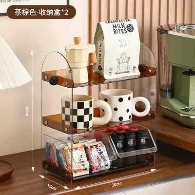 Cosmetics storage rack, desktop, with cup and tea bag compartments - 11