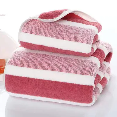Manufacturer wholesale coral velvet wide-bordered large towel bathroom towel set soft and gentle bathroom care home towel - 7