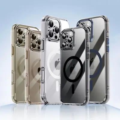 Apple 16 Pro Max telefon kılıfı şeffaf manyetik iPhone 16 koruyucu kılıf metal hava yastığı darbeye dayanıklı yeni stil - 2