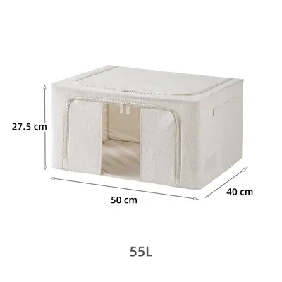 New Tianshan cotton and linen storage box with fabric and PP board for bedroom and wardrobe, seasonal clothing organizer, collapsible storage box. - 10