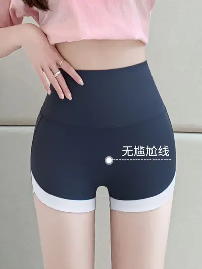 Seamless Butt-Lifting Women's Shark Shorts, Thin Sports Outerwear, Color Block - 3