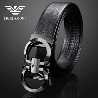 Men's belt with simple alloy automatic buckle, suitable for young and middle-aged men, versatile for business attire and trousers, fashionable men's belt.