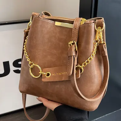 Women's Retro Bucket Bag, Autumn Winter Style, Single Shoulder Crossbody - 10