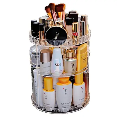 Rotating acrylic cosmetics organizer desktop storage shelf