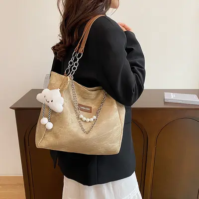 Korean Style Women's School Bag, Simple Shoulder Tote, Large Capacity - 3