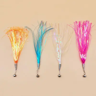 Cat Teaser Wand Replacement Head with Crinkle Paper, Bell and Colorful Tassels