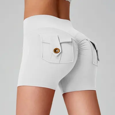 Women's Peach Hip Yoga Shorts with Cargo Pockets, Quick-Dry - 6
