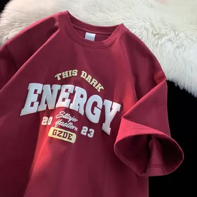 Bordo amerikan retro tişört erkek kısa kollu büyük boy yaz moda marka saf pamuk gevşek üç çeyrek kollu üst moda - 8