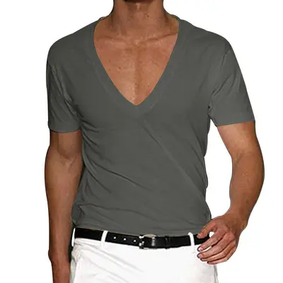 Men's Slim-Fit V-Neck Solid Colour Short-Sleeve T-Shirt - 13