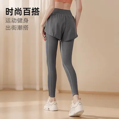 遮胯显瘦假两件健身裤女高腰弹力隐形口袋防走光跑步瑜伽长休闲裤