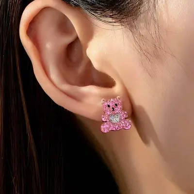 Children's Sequin Small Animal Stud Earrings, Bear, Calf and Heart Designs - 8