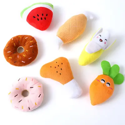 Плюшевая игрушка для домашних животных с пищалкой, фрукт, куриная ножка, пончик, кость, плюшевая игрушка, игрушка для собак, в наличии, оптом