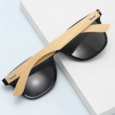 Square Retro Sunglasses with Bamboo Legs and Rivets, Driving Style - 4