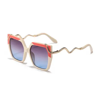 Large Square Frame Sunglasses with Metal Snake-Shaped Mirror Temples - 6