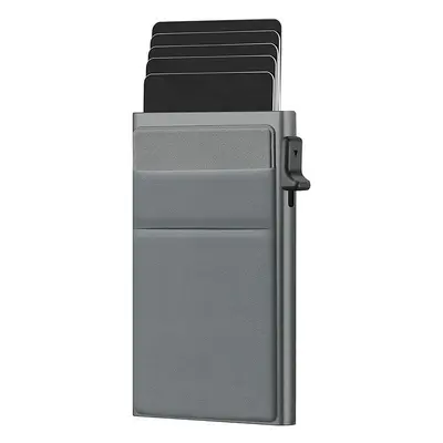 Sınır ötesi yan itmeli otomatik kart çıkarmalı alüminyum alaşımlı erkek cüzdanı RFID anti-manyetik ince kredi kartı tutucu cüzdan S124